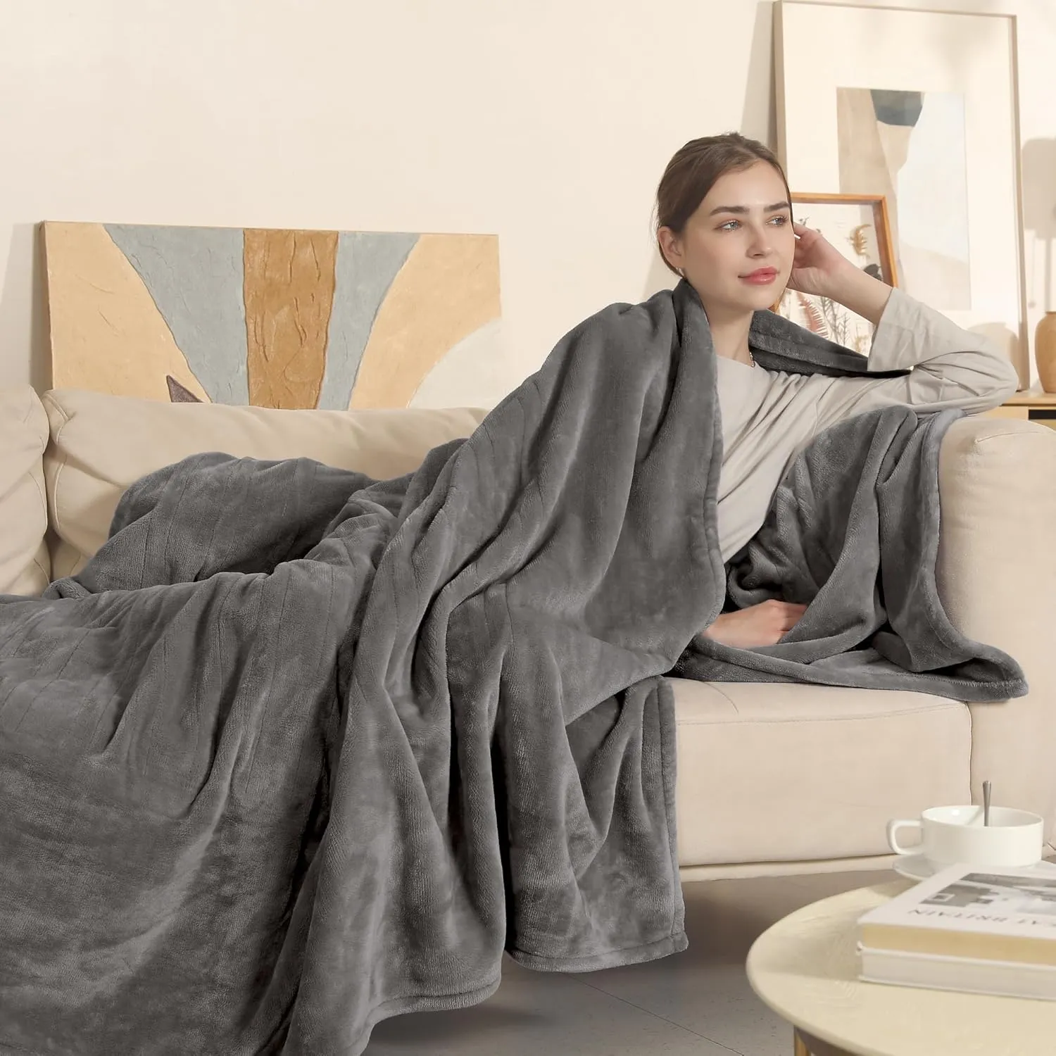 Electric Blanket Heated Blanket Full Size, Super Soft Cozy Upgraded Flannel Heating Blanket with 6 Heating Levels & 1-10 Hours Auto Off, Fast Heating & ETL & FCC Certification, 72" x 84", Silver Gray