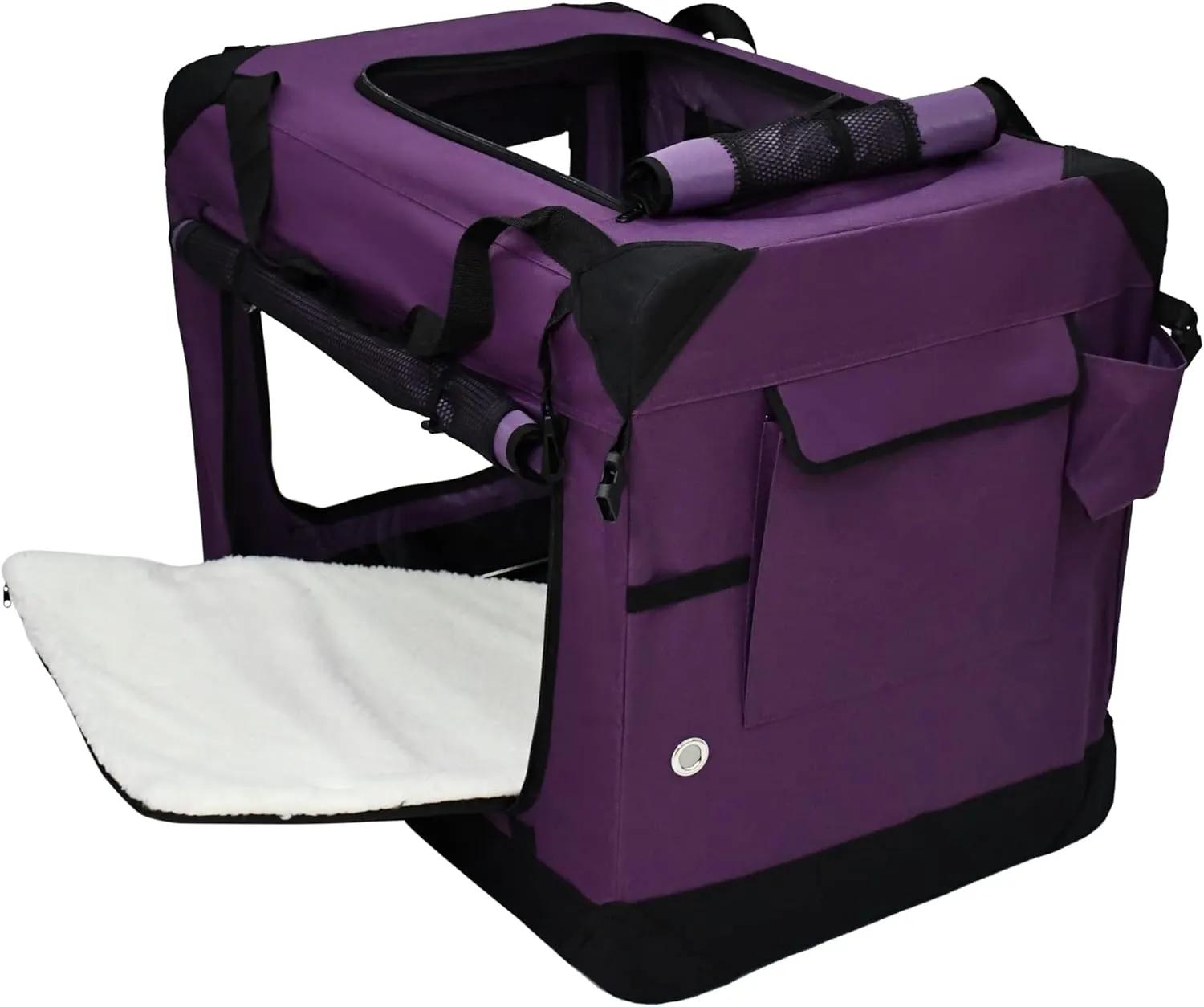 EliteField 4-Door Folding Soft Dog Crate with Curtains, Carrying Bag and Fleece Bed (2 Year Warranty), Indoor & Outdoor Pet Home (36" L x 24" W x 28" H, Purple 4 Door Curtains)