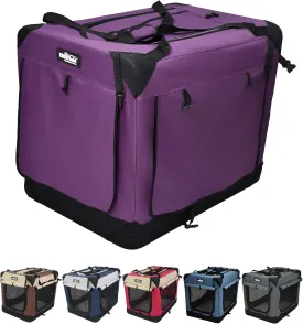 EliteField 4-Door Folding Soft Dog Crate with Curtains, Carrying Bag and Fleece Bed (2 Year Warranty), Indoor & Outdoor Pet Home (36" L x 24" W x 28" H, Purple 4 Door Curtains)
