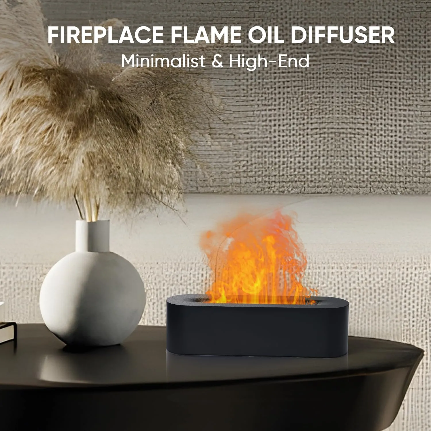 Essential Oil Diffuser, Fireplace Fire Flame Aromatherapy Diffuser, 150ml Ultrasonic Cool Mist Humidifier, Scent Aroma Diffuser with 7 Colors Light, Timer & Auto-Off for Home, Room (Black)