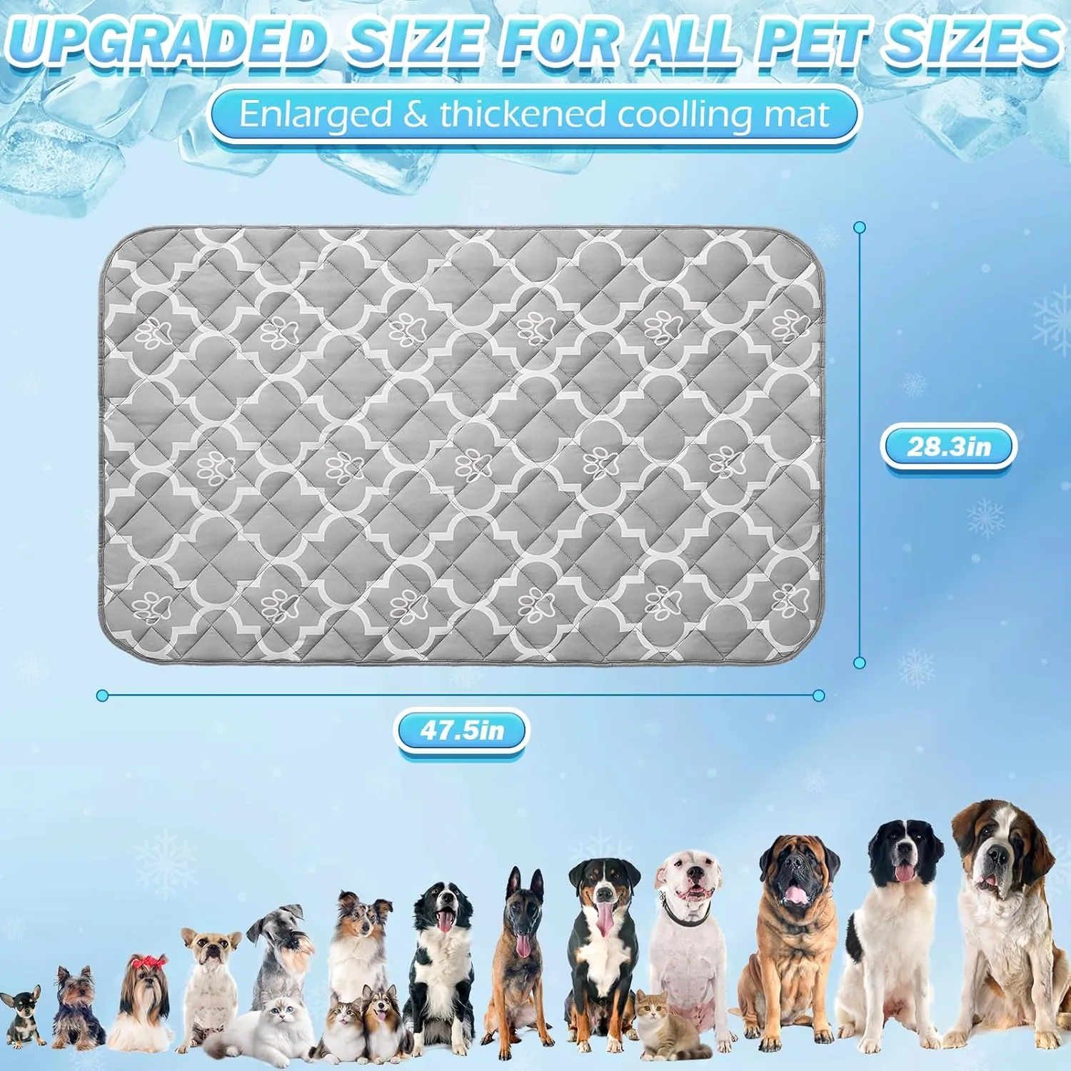 EXPAWLORER Dog Cooling Mat-Upgraded Extra Large QMX>0.4 Cooling Pad for Dog Dogs Cats Pets in Summer Keep Cool,Washable,Non-Slip Blanket for Grate Sofa Bed Outdoor(28.3''*47.2'')