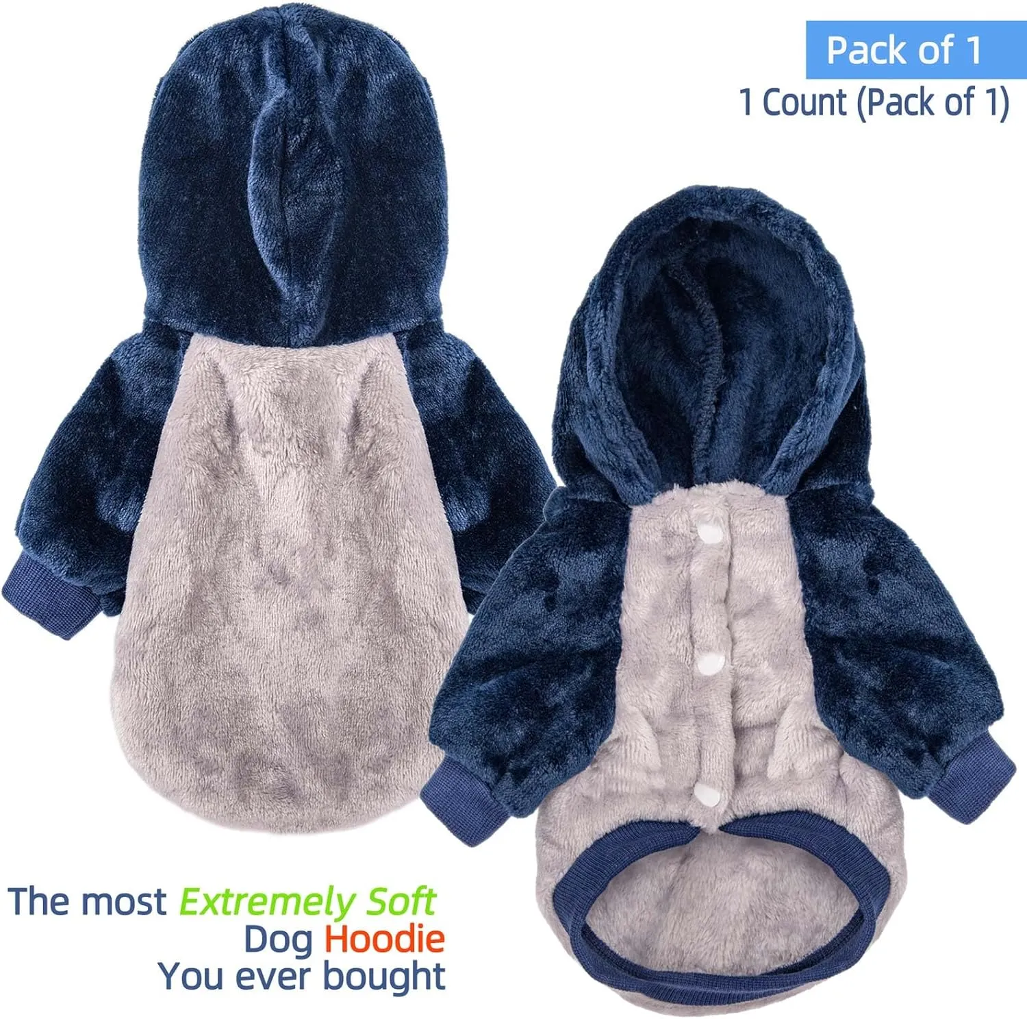 FabriCastle Dog Hooded Sweater, Dog Clothes XXS XS for Small Dogs Male & Cats, Soft and Warm Pet Coat, Winter Pet Jacket, Doggy Apparel Costumes, Puppy Outfits Snap On Hoodies (Grey Body, X-Small)