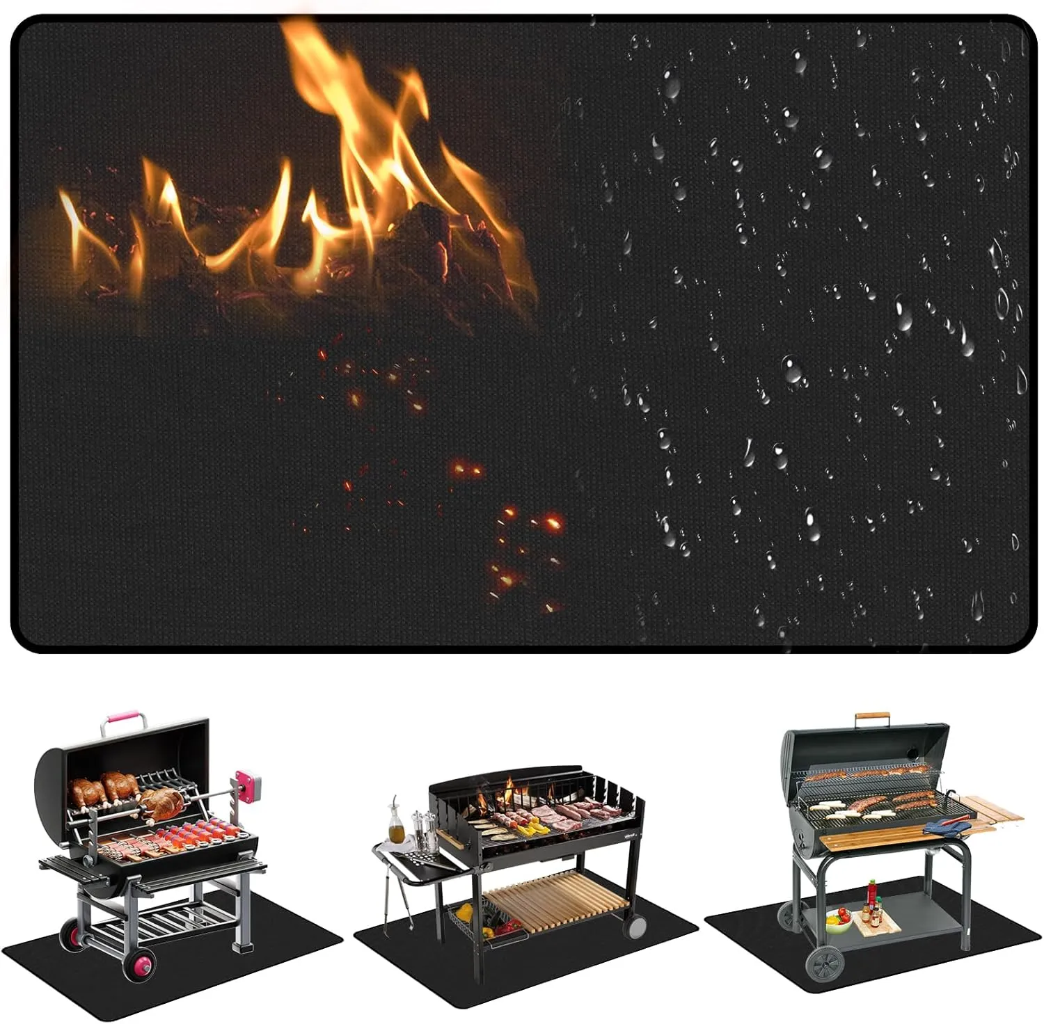 FireGuard Elite 60"x40" Fireproof Mat - Waterproof & Flame Retardant for Grills, Fireplaces, Camping | Heat Resistant up to 1500F | Heavy-Duty Indoor/Outdoor Safety Mat for BBQ, Patio, Garage