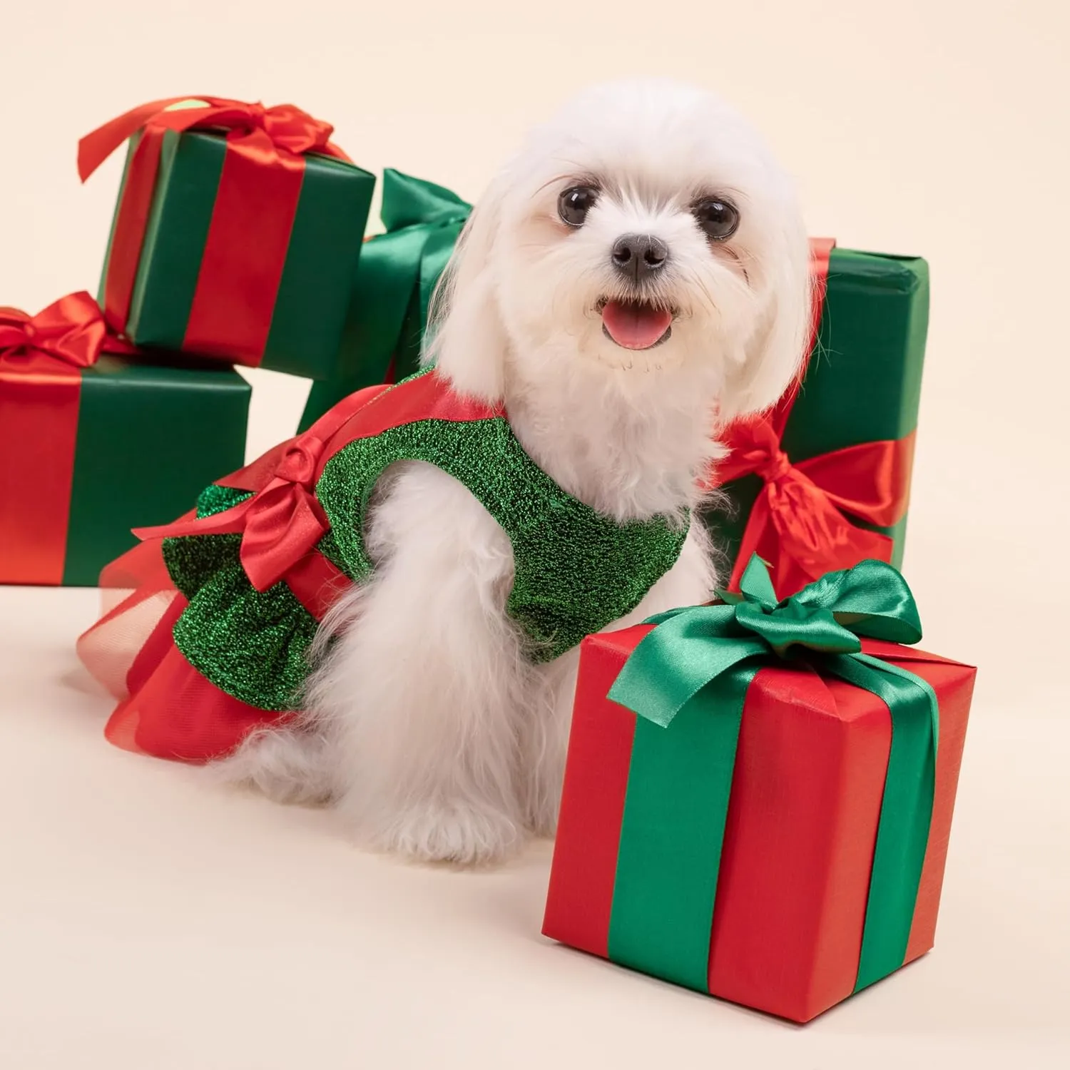 Fitwarm Christmas Dog Costume Dress, Funny Dog Holiday Outfit, Doggy Clothes for Small Dogs Girl, Pet Apparel, Green, Red, Large