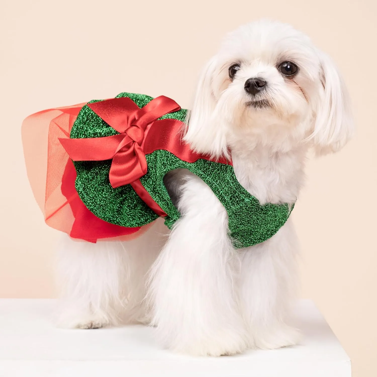 Fitwarm Christmas Dog Costume Dress, Funny Dog Holiday Outfit, Doggy Clothes for Small Dogs Girl, Pet Apparel, Green, Red, Large