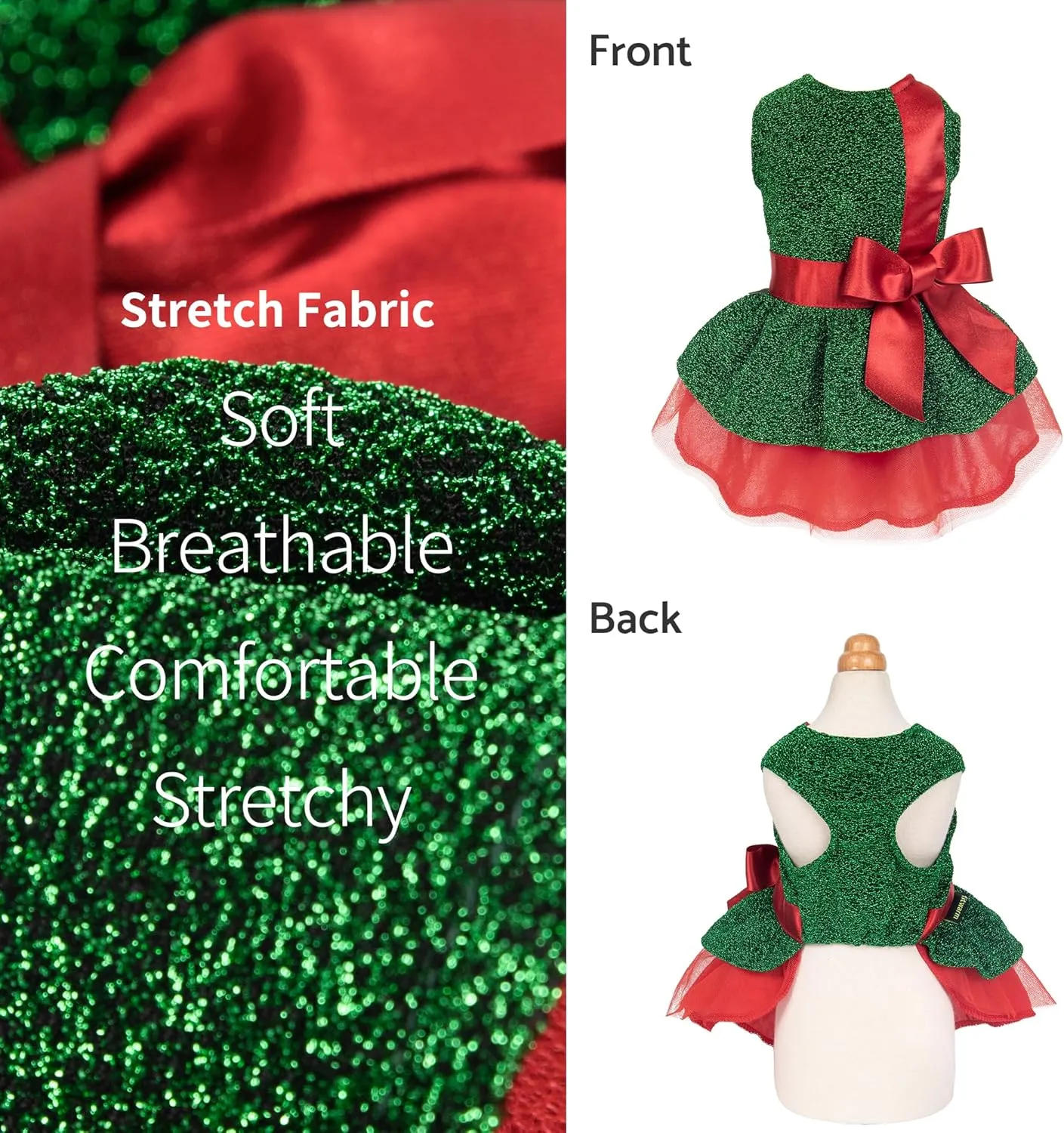 Fitwarm Christmas Dog Costume Dress, Funny Dog Holiday Outfit, Doggy Clothes for Small Dogs Girl, Pet Apparel, Green, Red, Large
