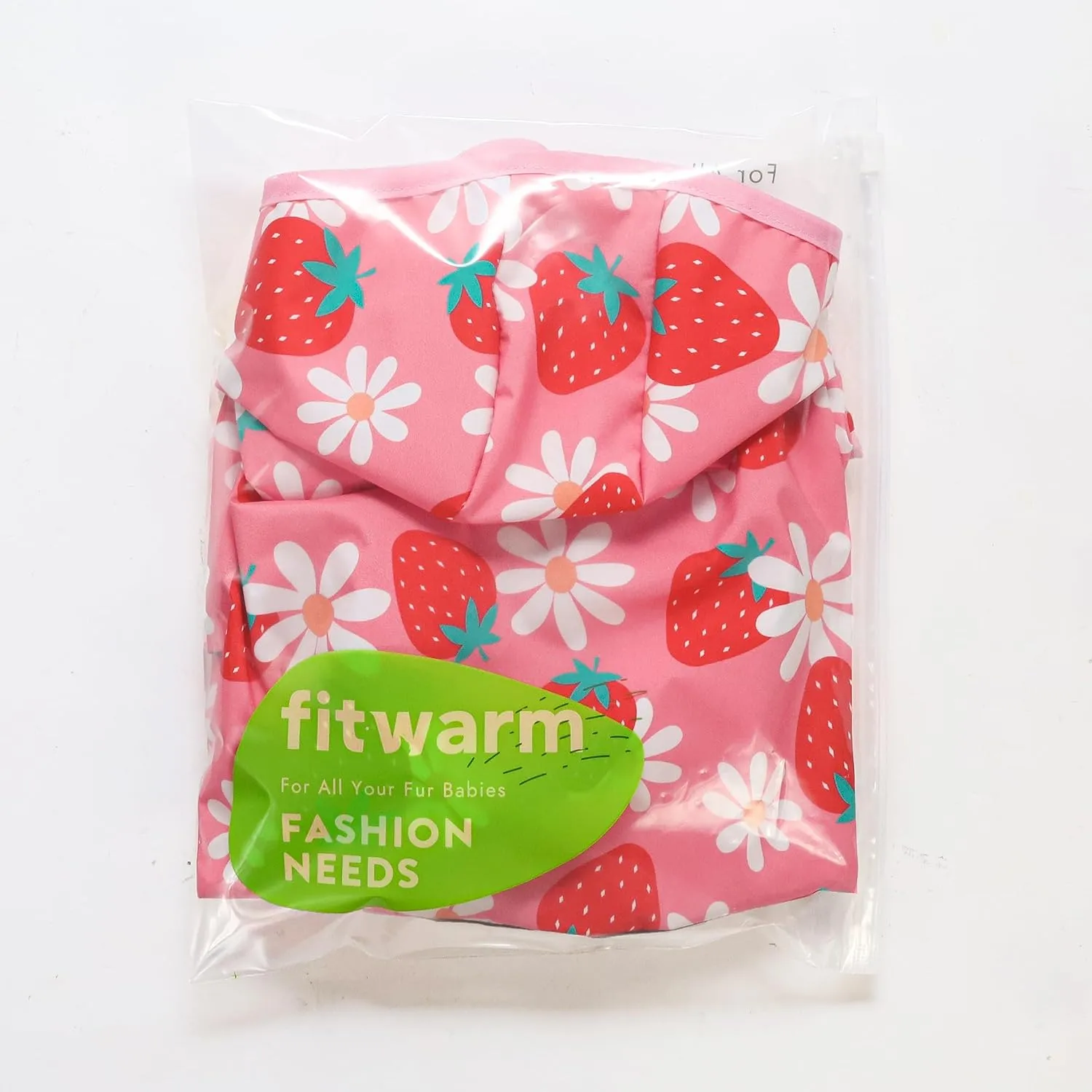 Fitwarm Strawberry Daisy Dog Raincoat with Hood, Waterproof Rain Jacket for Small Dogs Girl, Reflective Pet Poncho with Harness Opening, Packable, Adjustable, Pink, Large