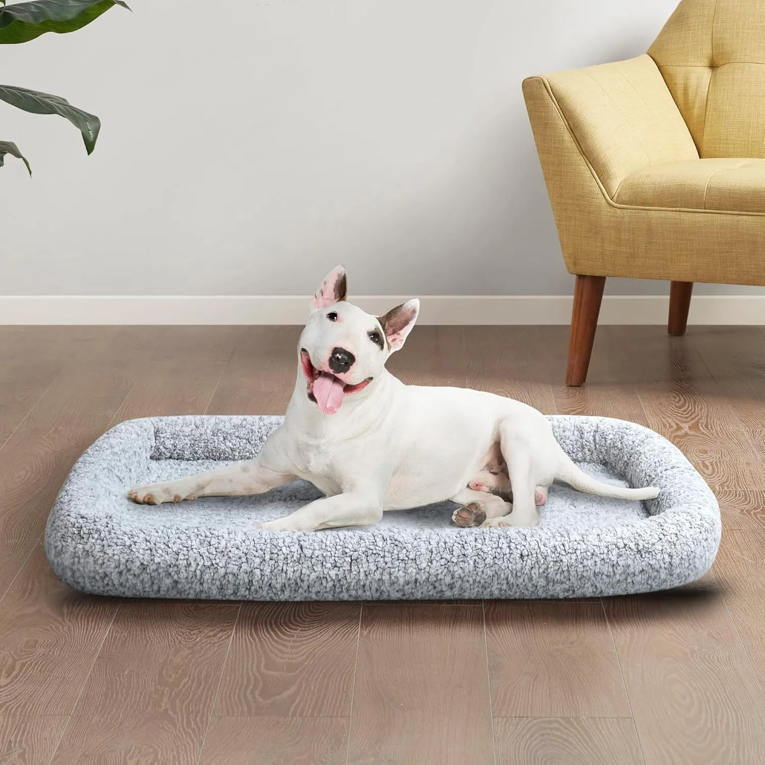 Friends Forever Bolster Dog Crate Mat 36 Inch, Washable Dog Crate Bed, Sherpa Fleece, Nova Grey