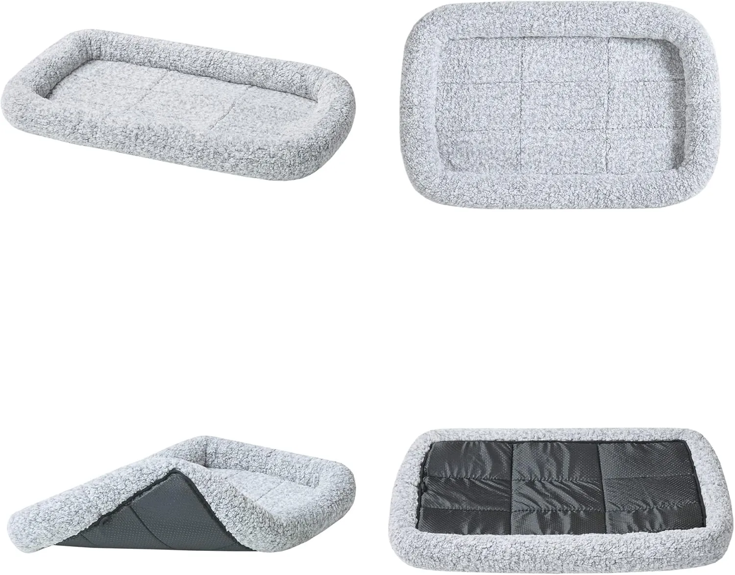 Friends Forever Bolster Dog Crate Mat 36 Inch, Washable Dog Crate Bed, Sherpa Fleece, Nova Grey