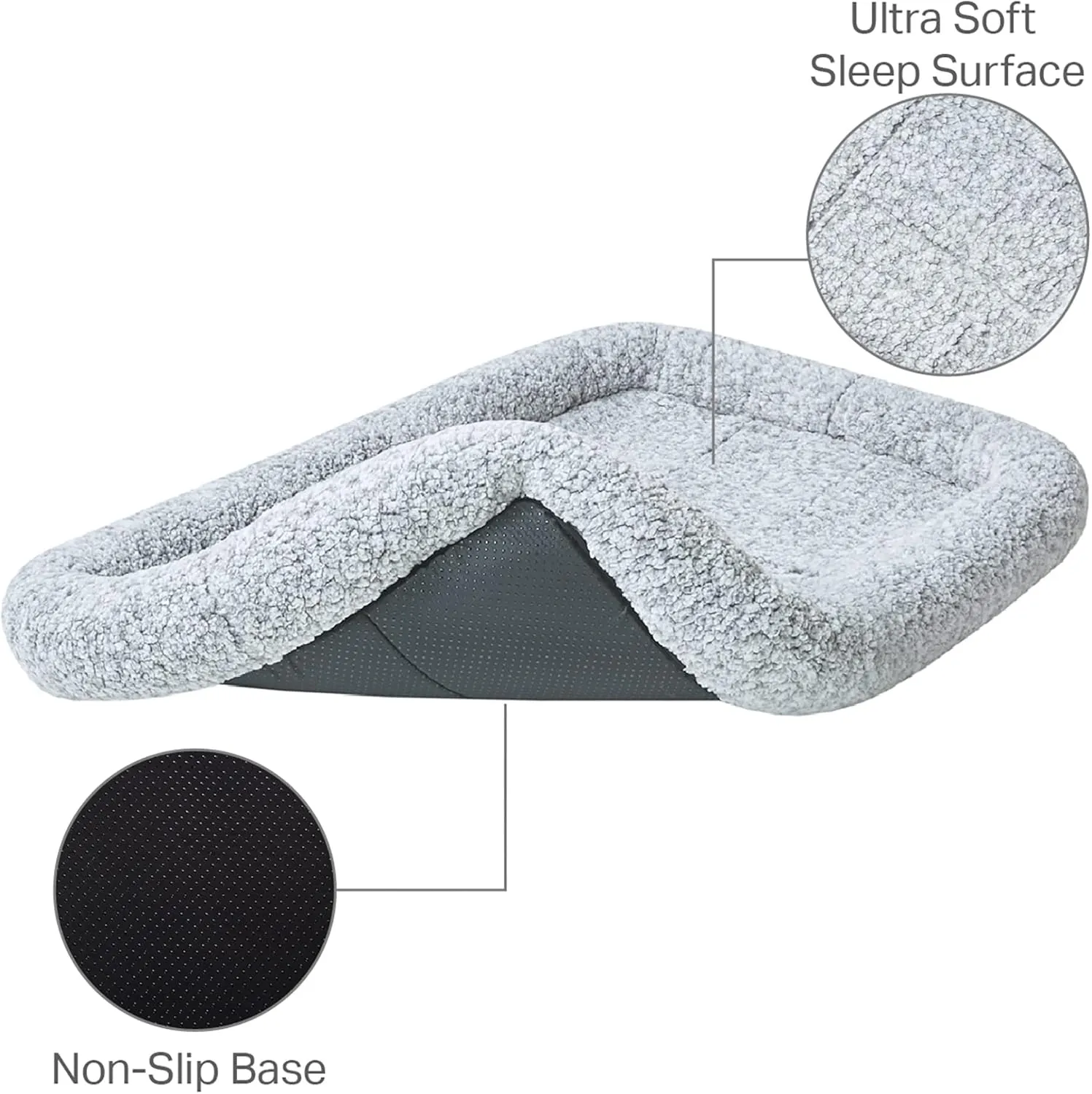 Friends Forever Bolster Dog Crate Mat 36 Inch, Washable Dog Crate Bed, Sherpa Fleece, Nova Grey