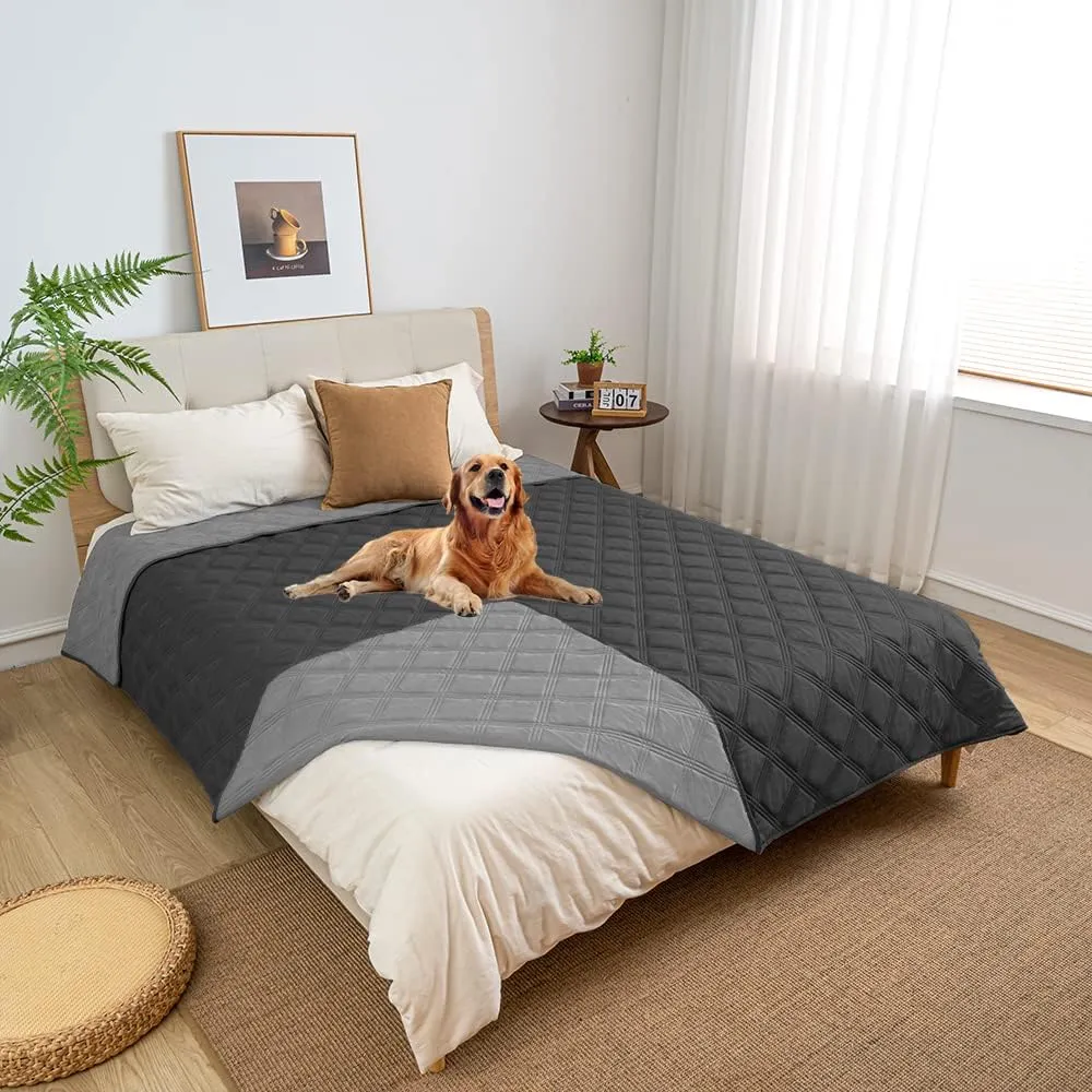 fuguitex Waterproof Dog Blanket Reversible for Small Dogs Resistant Leakproof Washable Couch Cushion Bed Protector Cover for Indoor Furniture Pet Friendly52"*82",Dark Grey Grey