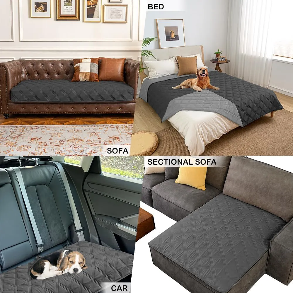 fuguitex Waterproof Dog Blanket Reversible for Small Dogs Resistant Leakproof Washable Couch Cushion Bed Protector Cover for Indoor Furniture Pet Friendly52"*82",Dark Grey Grey
