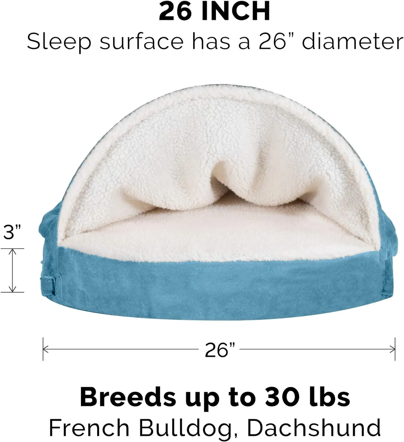 Furhaven 26" Round Orthopedic Dog Bed for Medium/Small Dogs w/ Removable Washable Cover, For Dogs Up to 30 lbs - Sherpa & Suede Snuggery - Blue, 26-inch