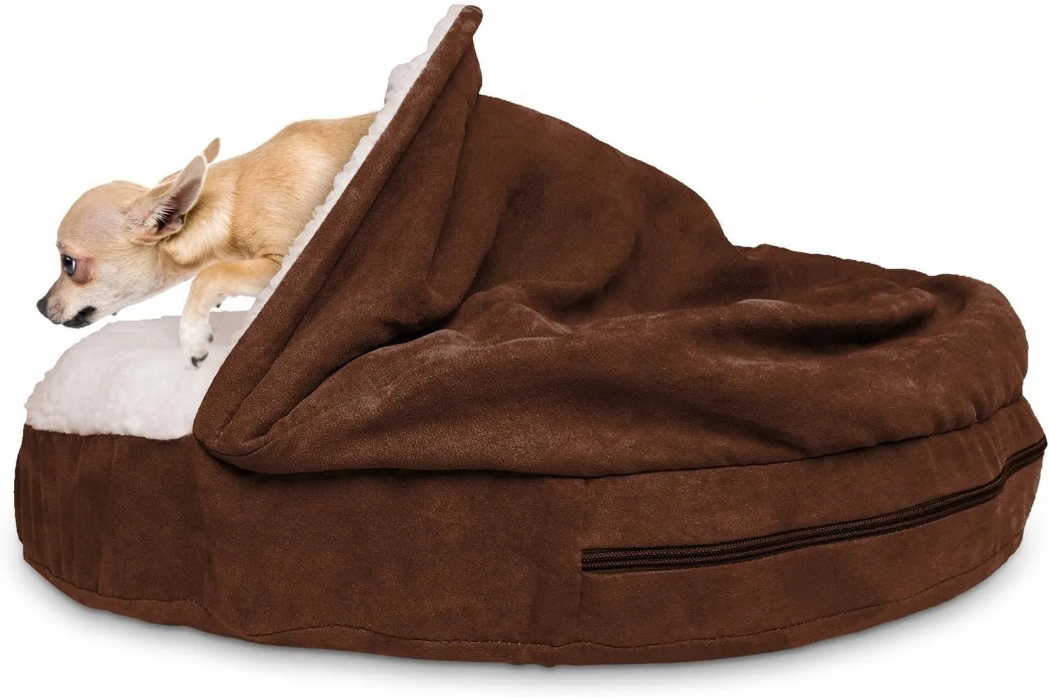 Furhaven 26" Round Orthopedic Dog Bed for Medium/Small Dogs w/ Removable Washable Cover, For Dogs Up to 30 lbs - Sherpa & Suede Snuggery - Blue, 26-inch