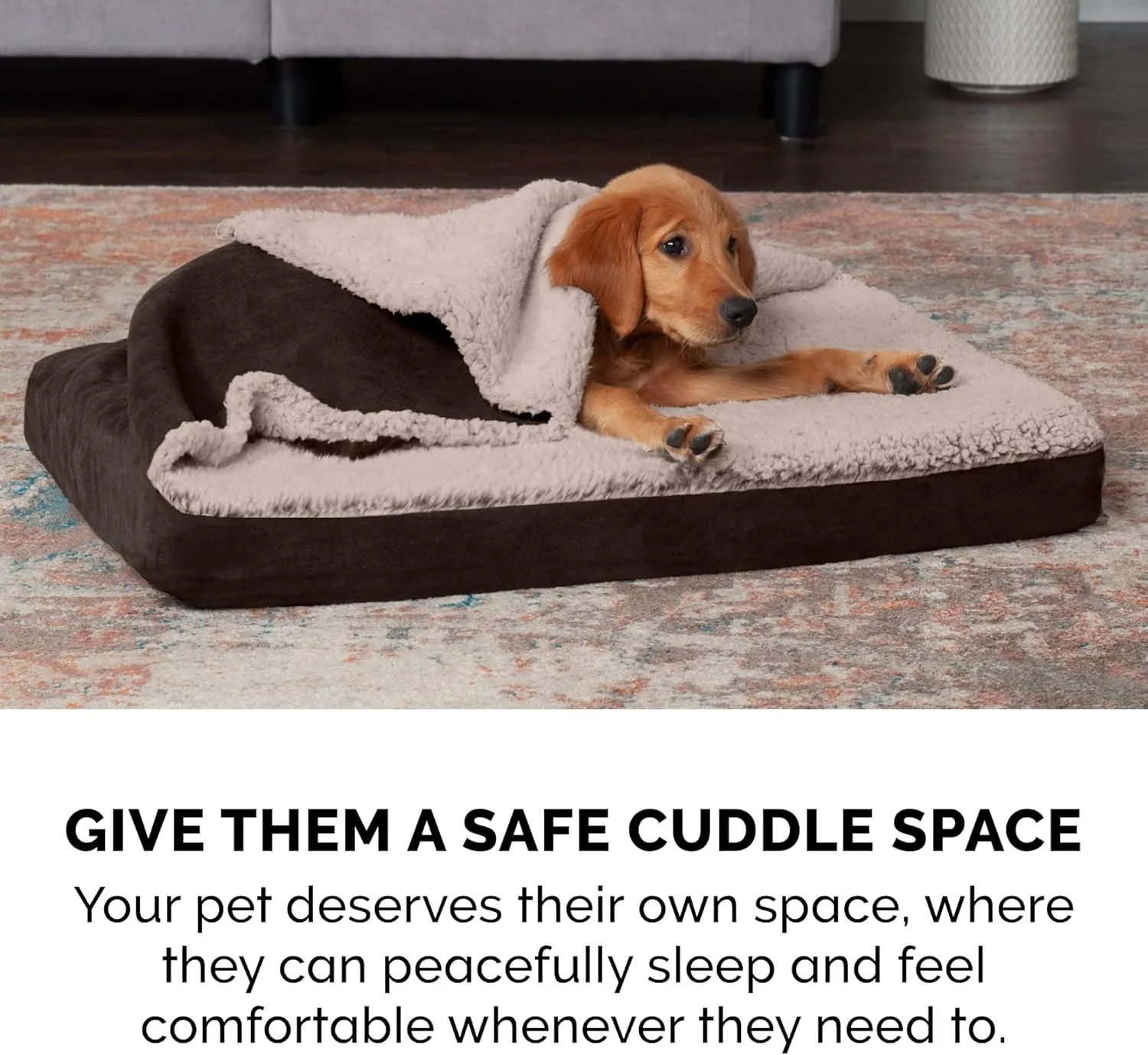 Furhaven Memory Foam Dog Bed for Medium/Small Dogs w/ Removable Washable Cover, For Dogs Up to 35 lbs - Berber & Suede Blanket Top Mattress - Espresso, Medium