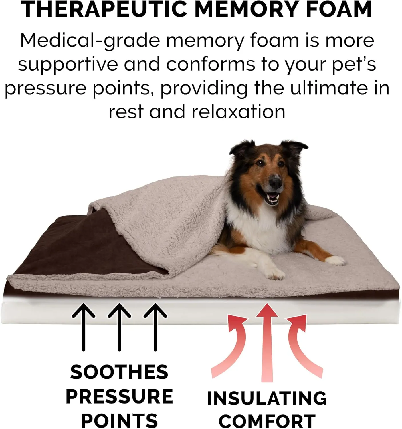 Furhaven Memory Foam Dog Bed for Medium/Small Dogs w/ Removable Washable Cover, For Dogs Up to 35 lbs - Berber & Suede Blanket Top Mattress - Espresso, Medium