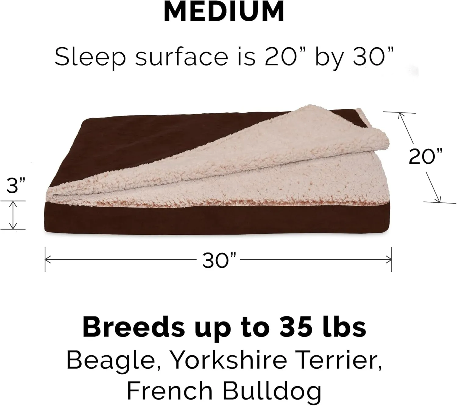 Furhaven Memory Foam Dog Bed for Medium/Small Dogs w/ Removable Washable Cover, For Dogs Up to 35 lbs - Berber & Suede Blanket Top Mattress - Espresso, Medium