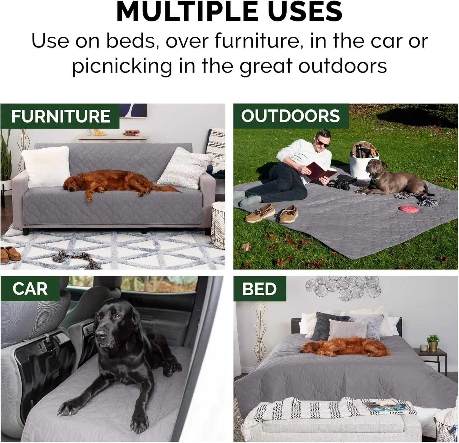 Furhaven Waterproof & Non-Slip King Size Mattress Cover Protector for Dogs & Cats, Washable, For Beds, Couches, & Car Seats - Quilted Twill Blanket Mattress Cover - Gray, Jumbo/King Size