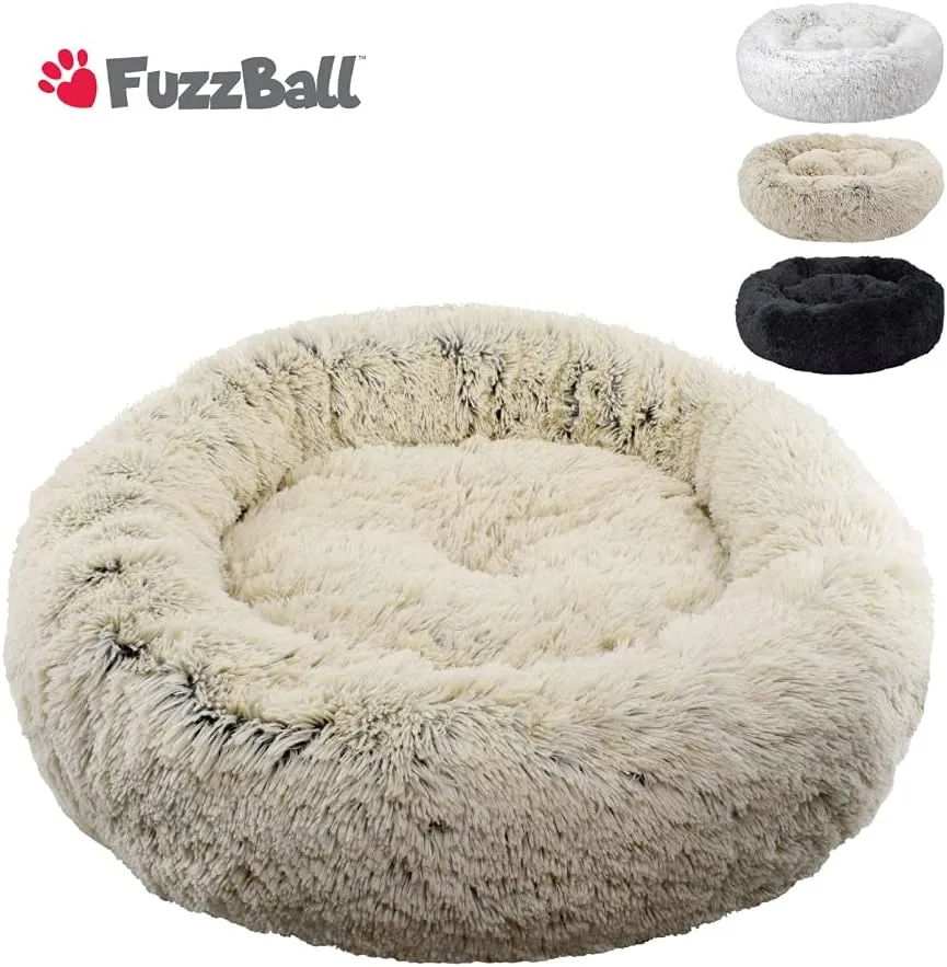 FuzzBall Fluffy Luxe Pet Bed, Calming Donut Cuddler  Machine Washable, Waterproof Base, Anti-Slip (for Small Dogs and Cats up to 25lbs)