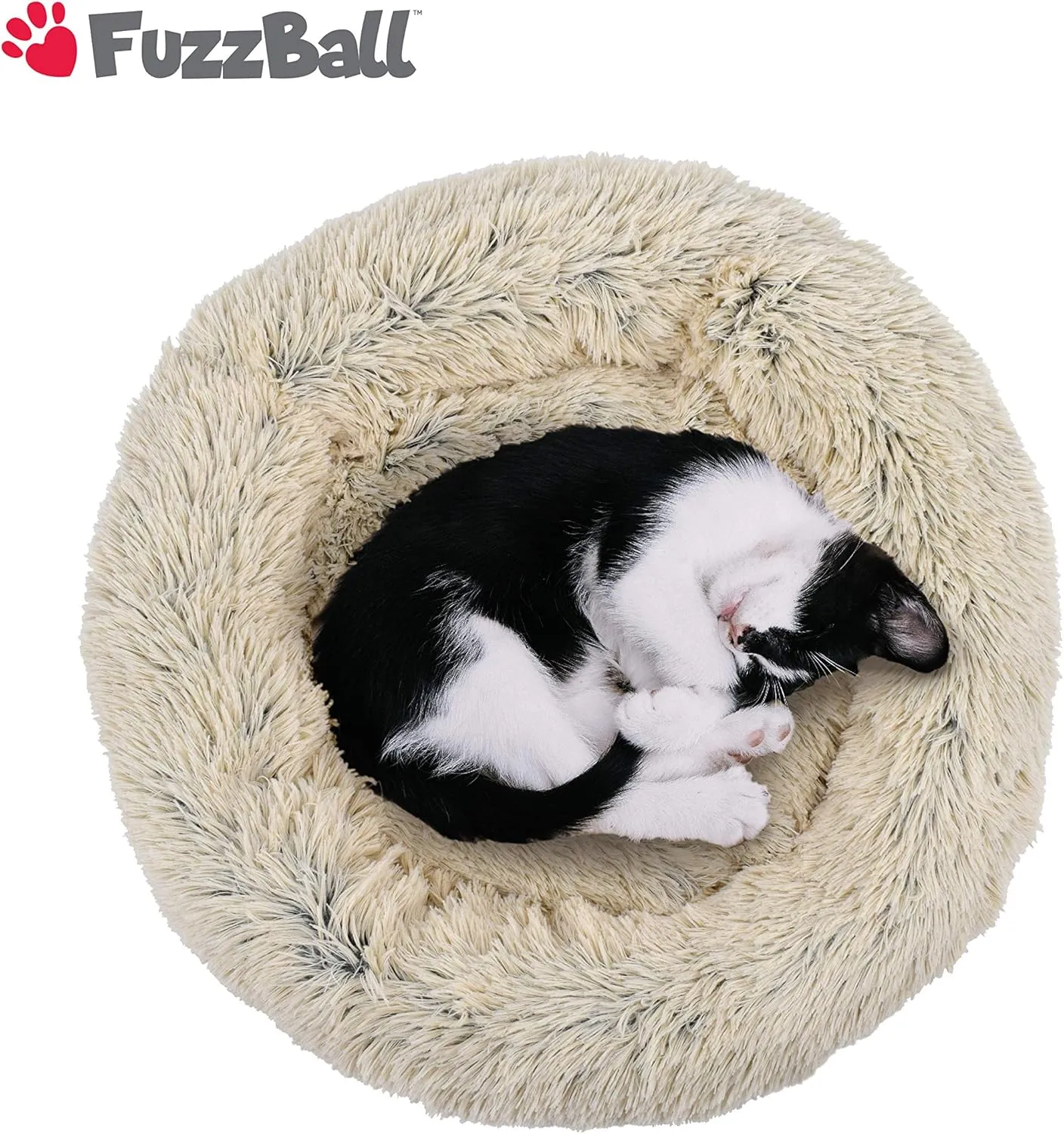 FuzzBall Fluffy Luxe Pet Bed, Calming Donut Cuddler  Machine Washable, Waterproof Base, Anti-Slip (for Small Dogs and Cats up to 25lbs)