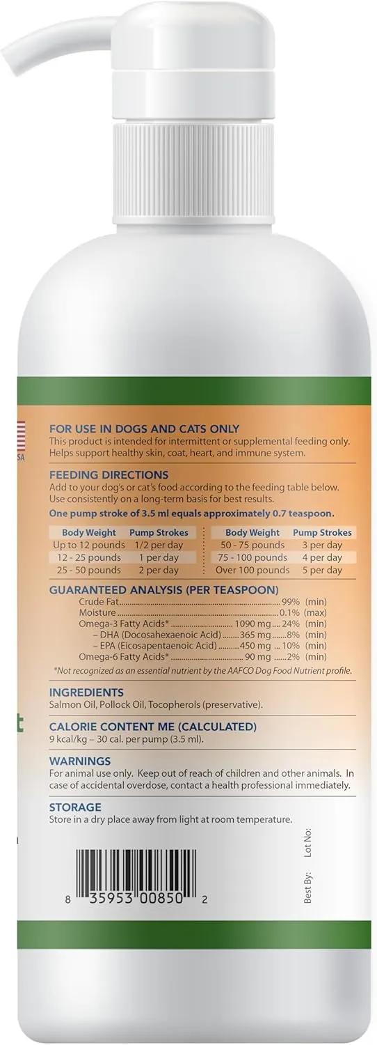 Grizzly Pet Products Omega Health Liquid Omega-3 Supplement for Dogs and Cats, 16 Ounce Bottle