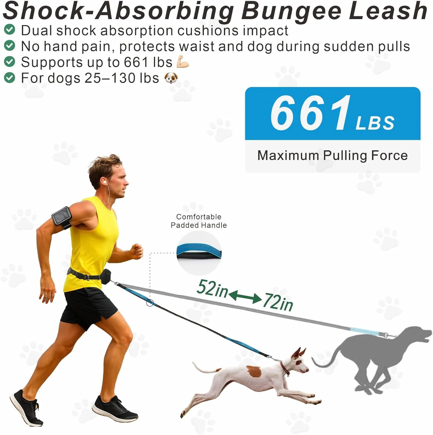 Hands-Free Dog Leash for Dogs up to 130 lbs  Shock-Absorbing Bungee, Padded Handles, Adjustable Waist Belt,Support Pad & Zipper Pouch  with Bag Dispenser  Running, Jogging, Walking, Sky Blue