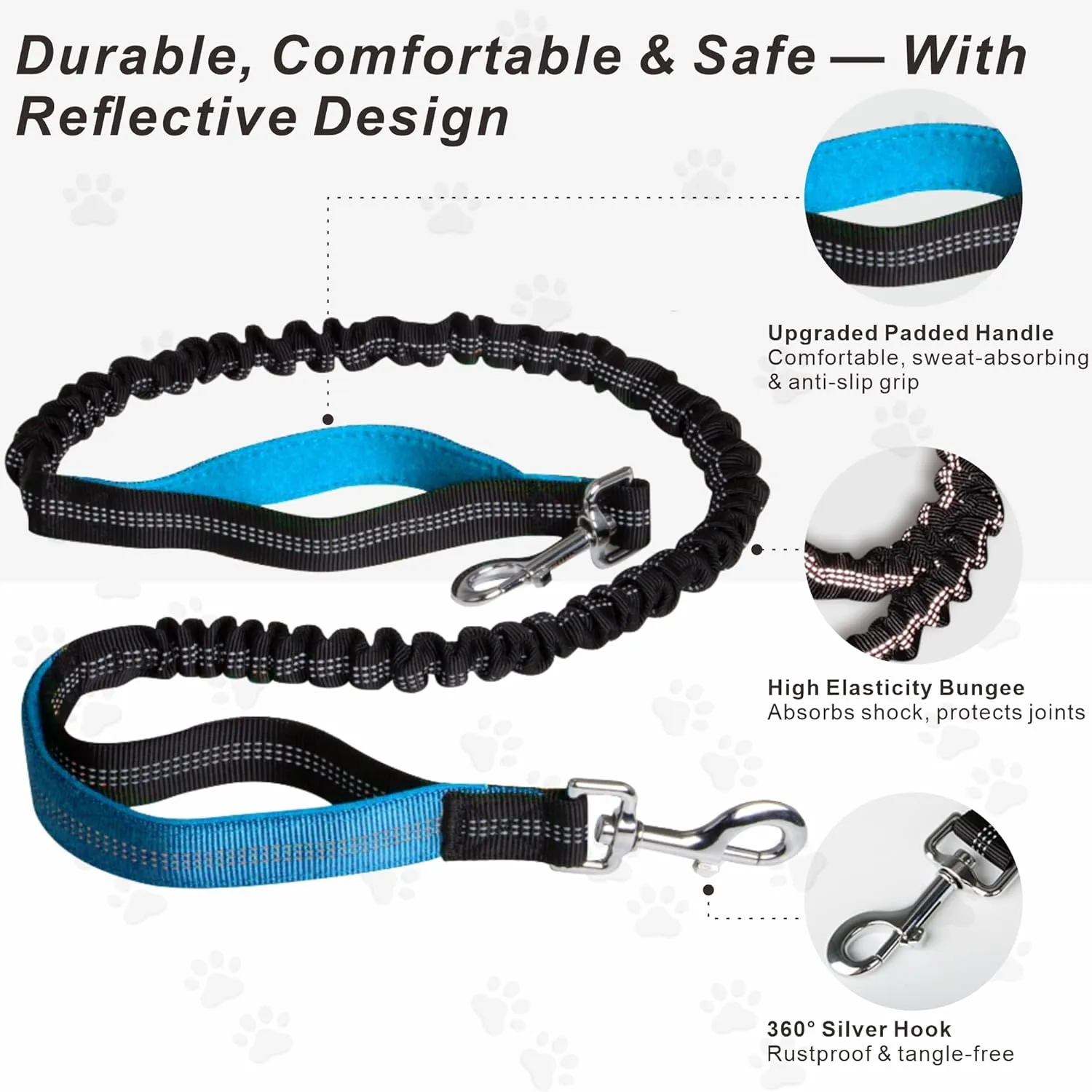 Hands-Free Dog Leash for Dogs up to 130 lbs  Shock-Absorbing Bungee, Padded Handles, Adjustable Waist Belt,Support Pad & Zipper Pouch  with Bag Dispenser  Running, Jogging, Walking, Sky Blue