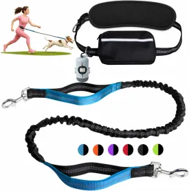 Hands-Free Dog Leash for Dogs up to 130 lbs  Shock-Absorbing Bungee, Padded Handles, Adjustable Waist Belt,Support Pad & Zipper Pouch  with Bag Dispenser  Running, Jogging, Walking, Sky Blue