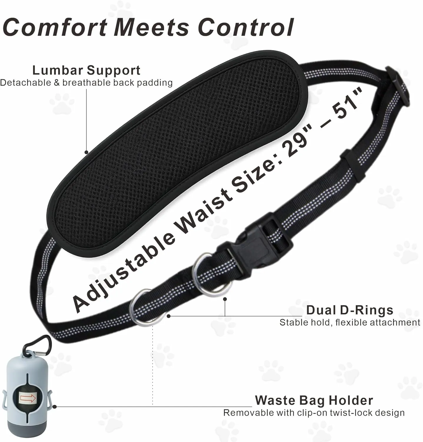 Hands-Free Dog Leash for Dogs up to 130 lbs  Shock-Absorbing Bungee, Padded Handles, Adjustable Waist Belt,Support Pad & Zipper Pouch  with Bag Dispenser  Running, Jogging, Walking, Sky Blue