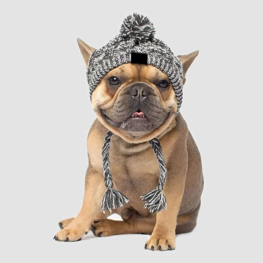 HDKUW Dog Winter Hat with Ear Holes, Pet Hat Knitted Windproof Cap for French Bulldog Small Medium Dog (M)