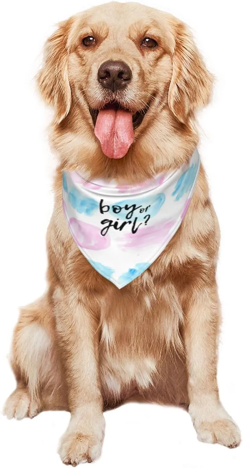He Or She What Will It Be? Gender Reveal/Baby Announcement Dog Bandana,Pet Neckerchief for Pets Daily Wear Photo Prop Party Supplies (Color Block-1)