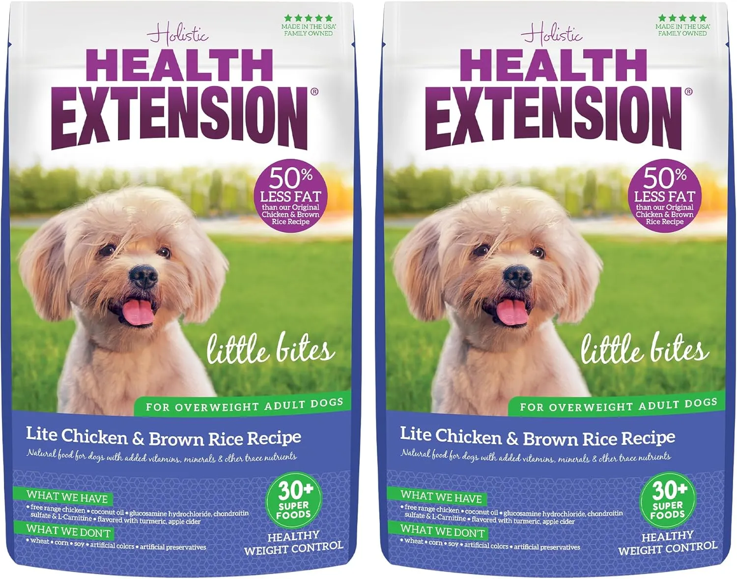 Health Extension Little Bites Lite Chicken & Brown Rice Dry Dog Food (4 lb / 1.8 Kg) - Natural with Probiotics and Superfoods for Overweight Adult Dogs (Pack of 2)