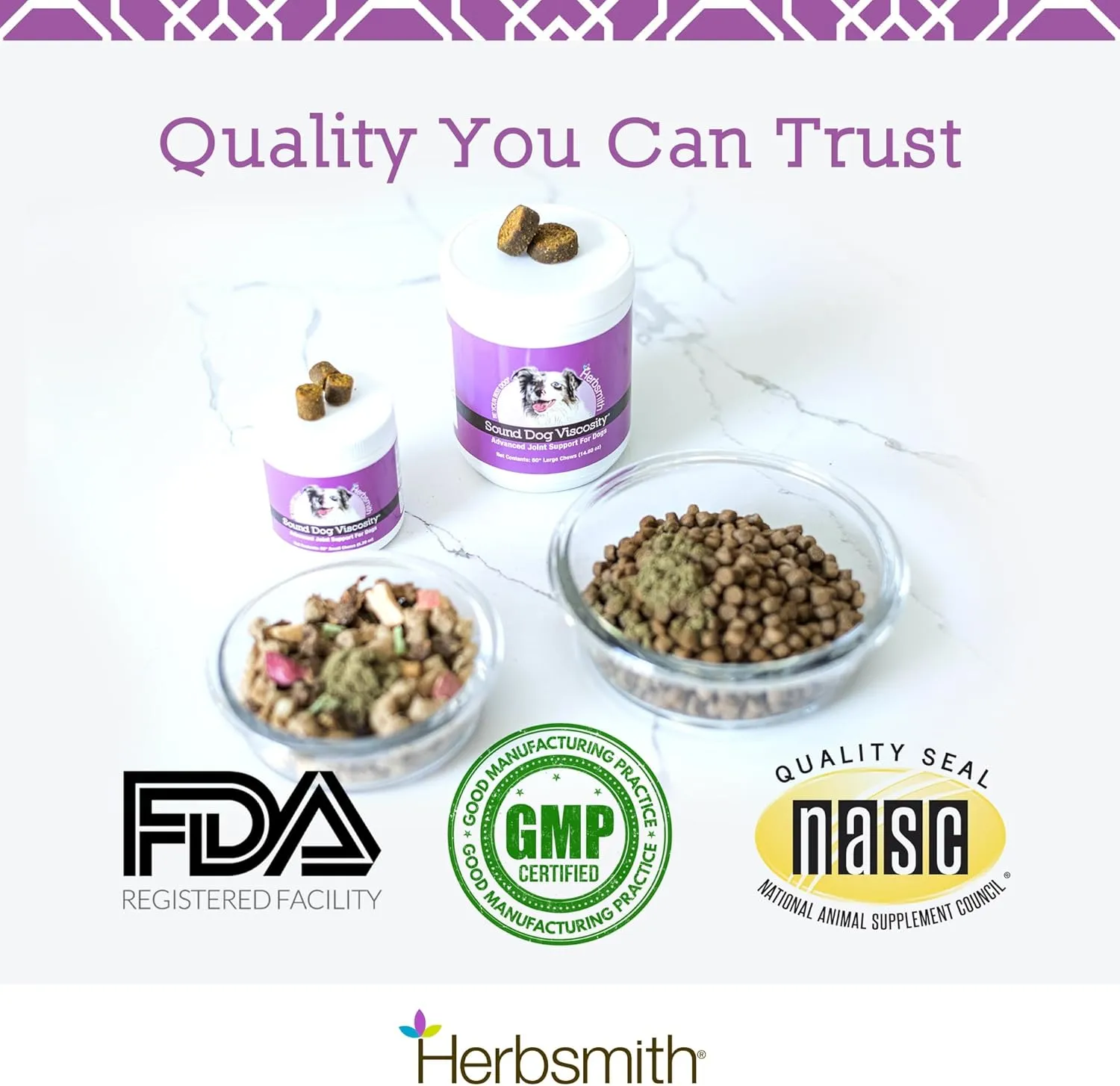 Herbsmith Sound Dog Viscosity  Advanced Joint Support for Dogs  Veterinarian Recommended Glucosamine for Dogs, Hyaluronic Acid, Chondroitin, MSM  Natural Arthritis Pain Relief  120ct Large Chews