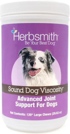 Herbsmith Sound Dog Viscosity  Advanced Joint Support for Dogs  Veterinarian Recommended Glucosamine for Dogs, Hyaluronic Acid, Chondroitin, MSM  Natural Arthritis Pain Relief  120ct Large Chews