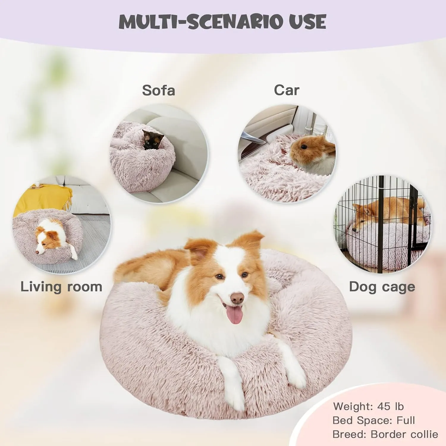Himax Dog Beds for Small Dogs, Donut Dogs Beds with Blanket Attached, Calming Dog Bed Washable (20"/26"/35") Beige