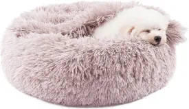 Himax Dog Beds for Small Dogs, Donut Dogs Beds with Blanket Attached, Calming Dog Bed Washable (20"/26"/35") Beige