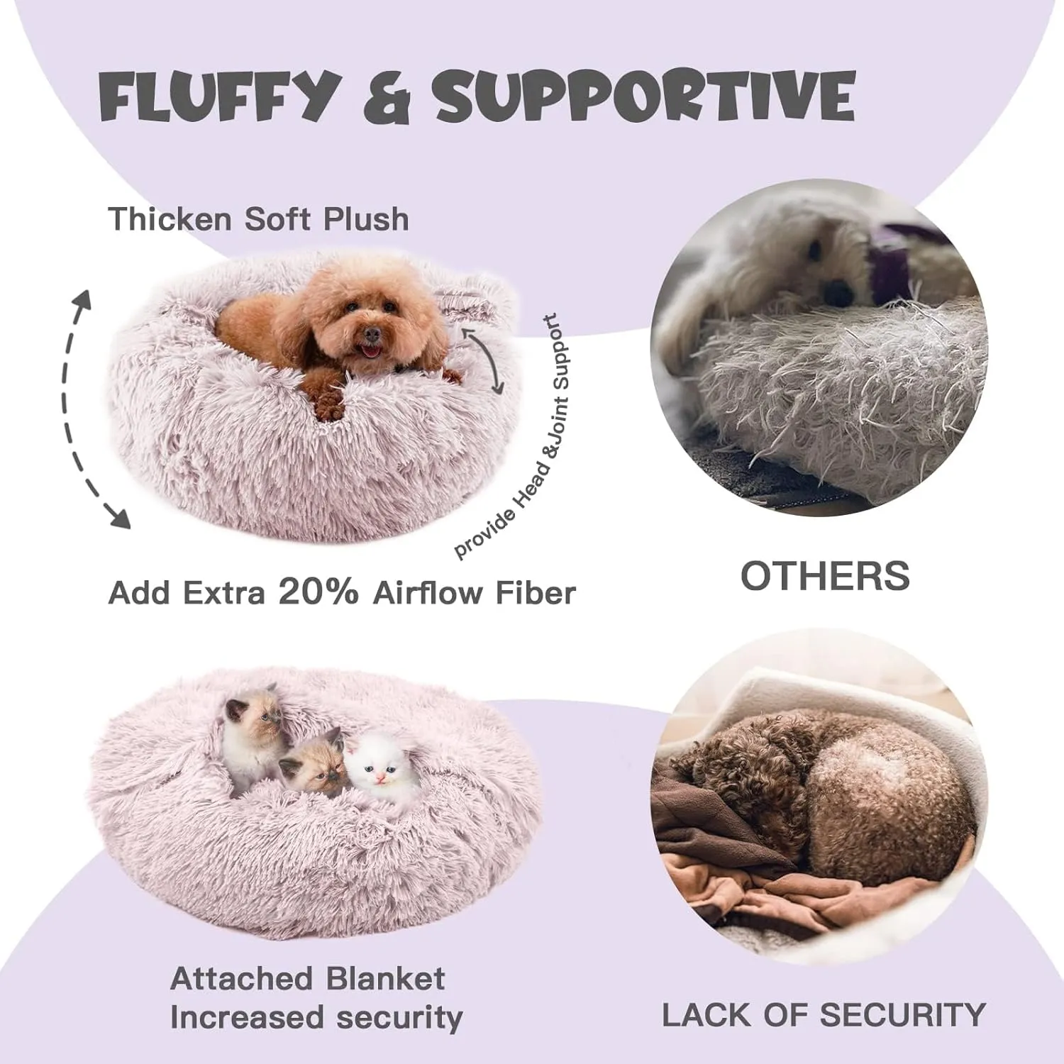 Himax Dog Beds for Small Dogs, Donut Dogs Beds with Blanket Attached, Calming Dog Bed Washable (20"/26"/35") Beige