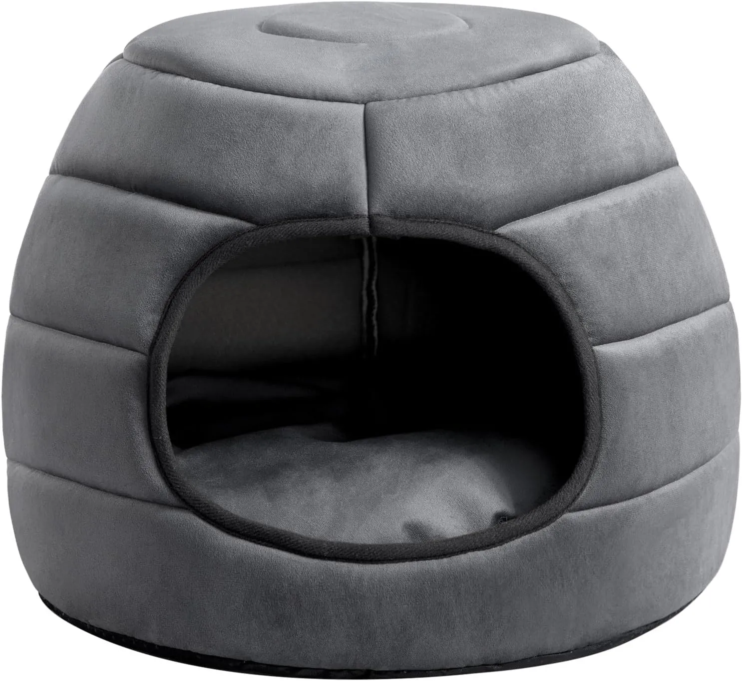 Hollypet Coral Velvet Cat Bed, 161612.5 inches 2 in 1 Foldable Cave, Self-Warming High Elastic Foam Pet Bed for Cats, Dark Gray