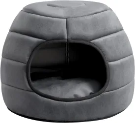 Hollypet Coral Velvet Cat Bed, 161612.5 inches 2 in 1 Foldable Cave, Self-Warming High Elastic Foam Pet Bed for Cats, Dark Gray