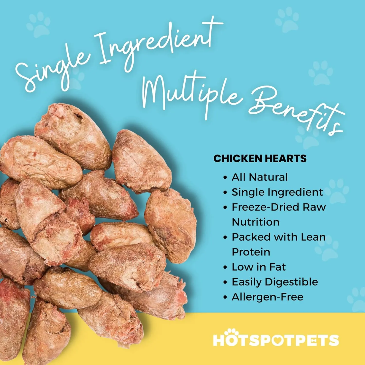 hotspot pets Freeze Dried Chicken Hearts for Cats & Dogs - 1LB Big Bag- Made in USA -Single Ingredient All Natural Grain-Free -Resealable Bag- Perfect for Training, Topper or Snack, Allergen-Free