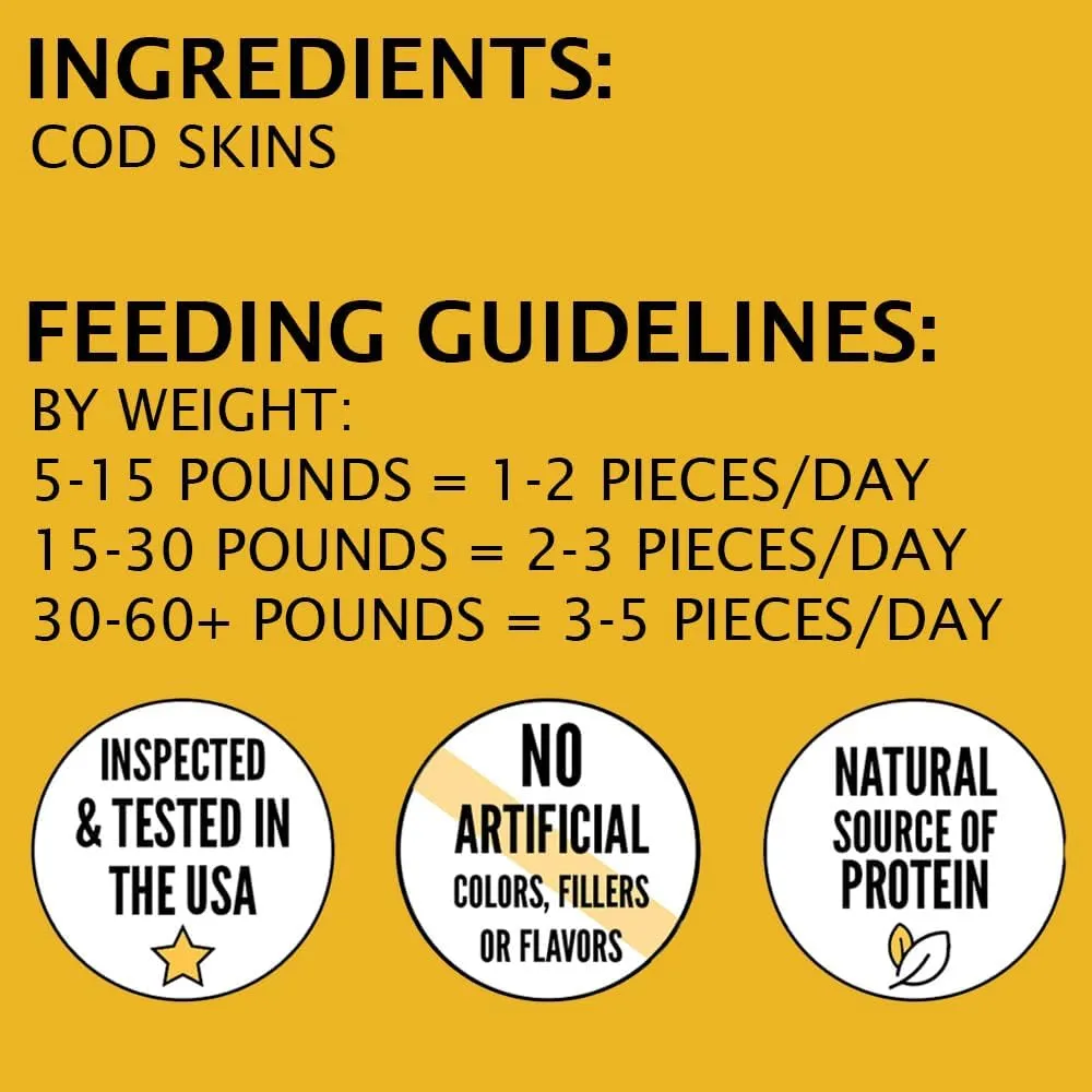 Hubert Pet Premium Cod Skin Crisps - Single Ingredient Gourmet Dog Treats, 8 oz Resealable Trial Size Bag