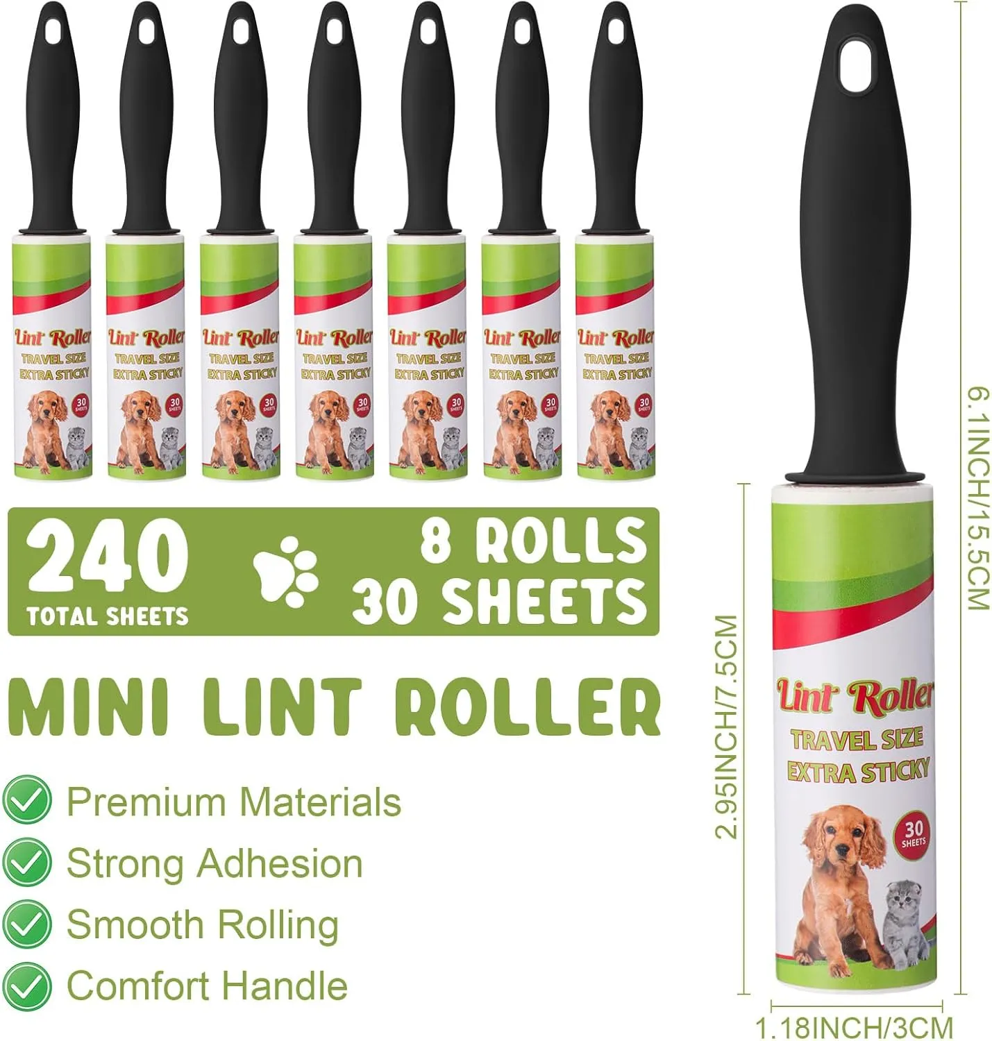 Hushee 8 Pcs Mini Lint Roller for Travel Small Lint Removers Bulk for Pet Hair and Clothes Small Size Removers Portable Sticky Removing Tool for Cleaning Furniture Dog Car Seat