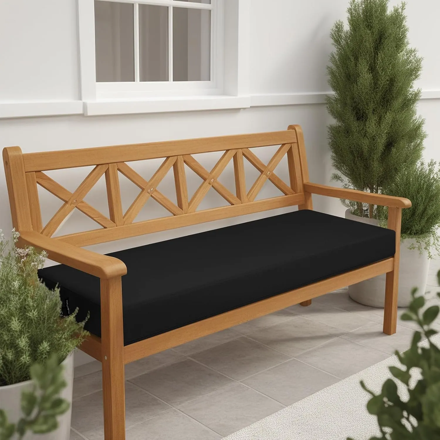 idee-home Outdoor Bench Cushion Waterproof, Bench Cushions for Outdoor Furniture, Patio Porch Swing Replacement Seat Pad with Ties for Garden Backyard, 42 x 18 Inch Black