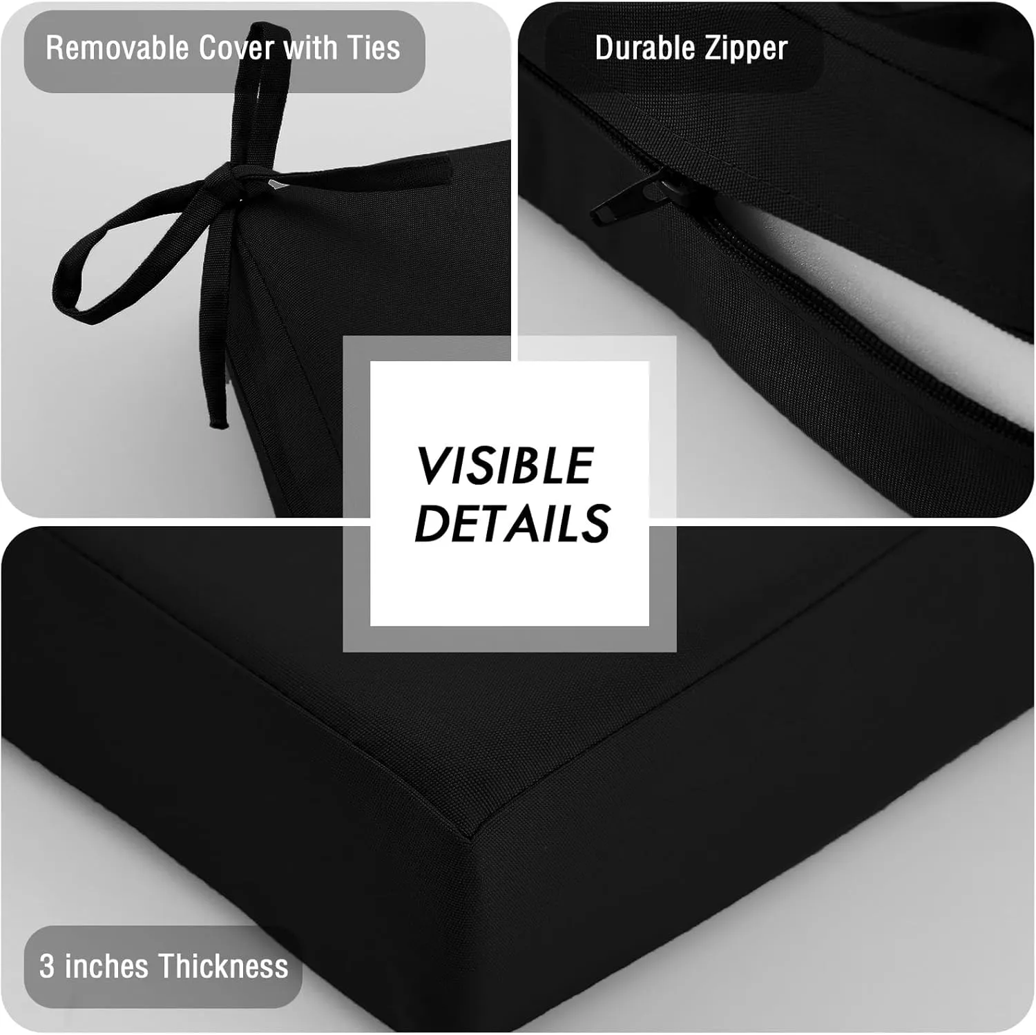 idee-home Outdoor Bench Cushion Waterproof, Bench Cushions for Outdoor Furniture, Patio Porch Swing Replacement Seat Pad with Ties for Garden Backyard, 42 x 18 Inch Black