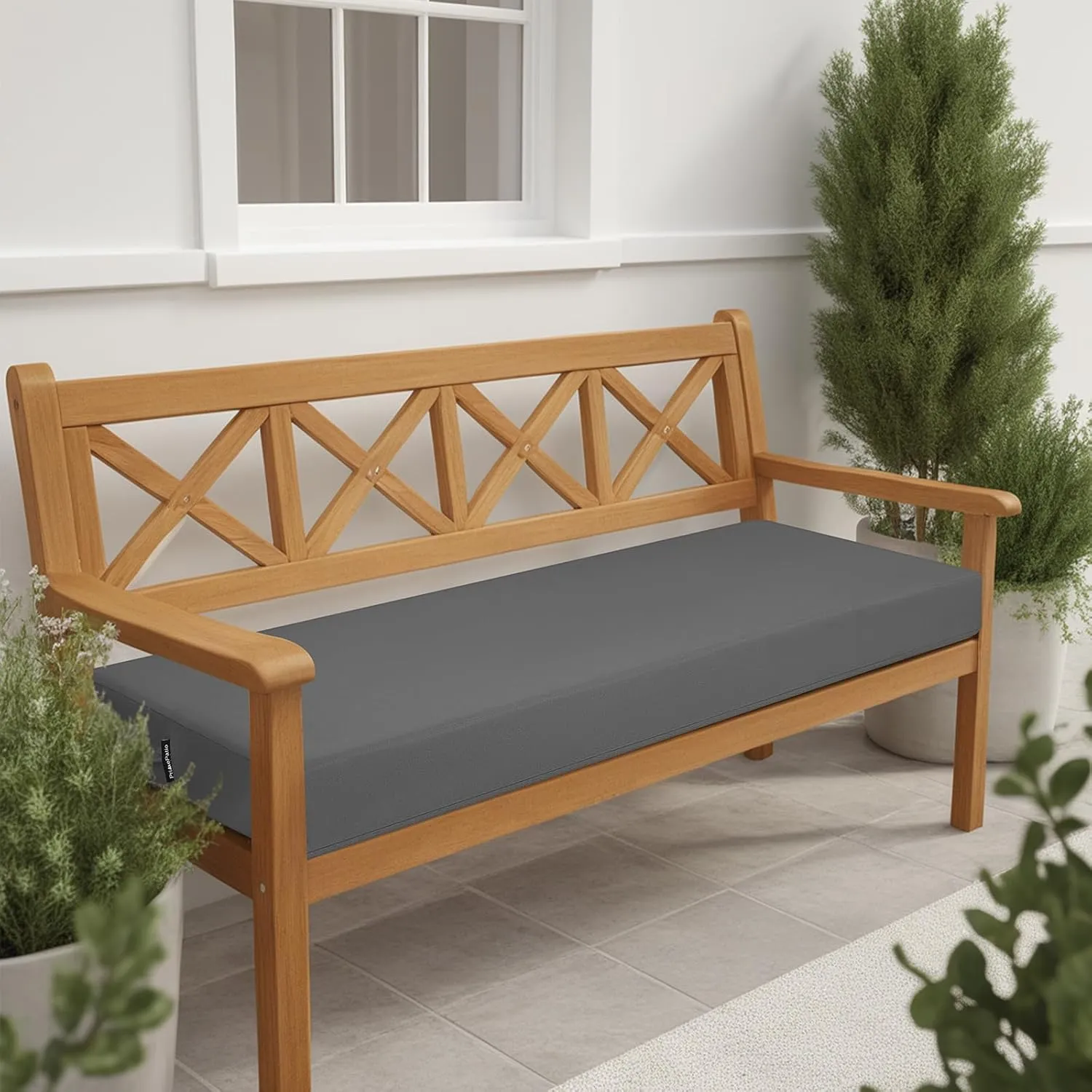 idee-home Outdoor Bench Cushion Waterproof, Bench Cushions for Outdoor Furniture, Patio Porch Swing Replacement Seat Pad with Ties for Garden Backyard, 59 x 18 Inch Dark Grey