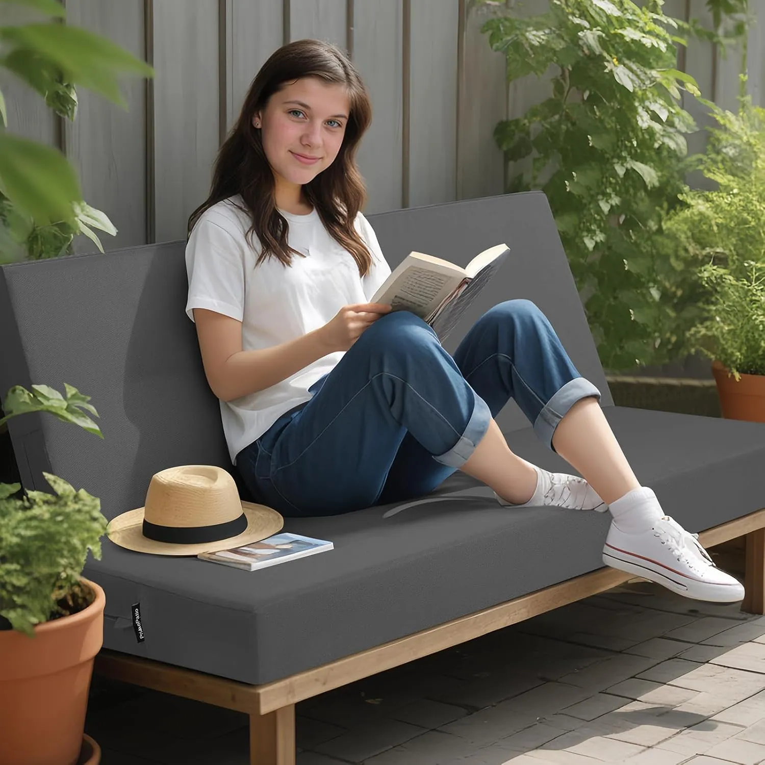 idee-home Outdoor Bench Cushion Waterproof, Bench Cushions for Outdoor Furniture, Patio Porch Swing Replacement Seat Pad with Ties for Garden Backyard, 59 x 18 Inch Dark Grey