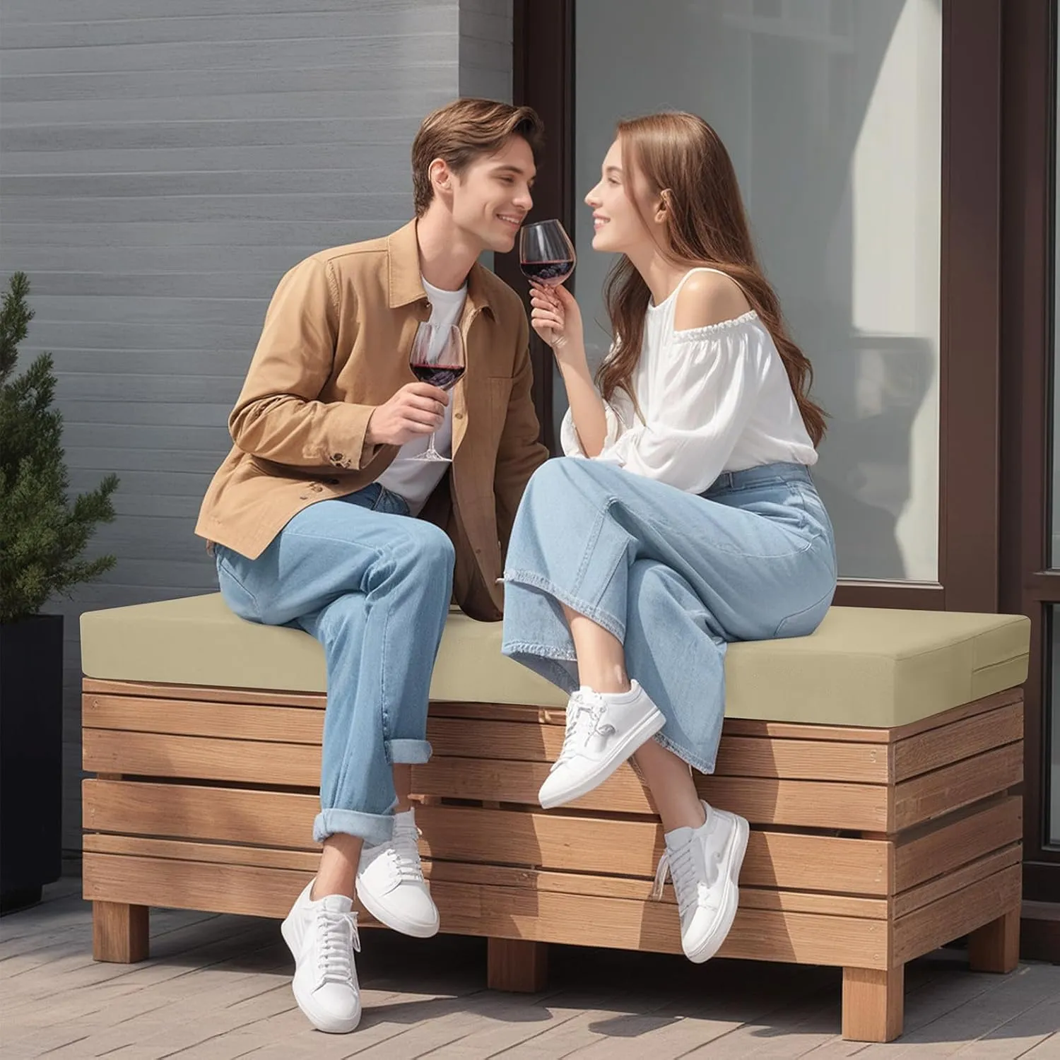 idee-home Outdoor Bench Cushion Waterproof, Bench Cushions for Outdoor Furniture, Patio Porch Swing Replacement Seat Pad with Ties for Garden Backyard, 59 x 18 Inch