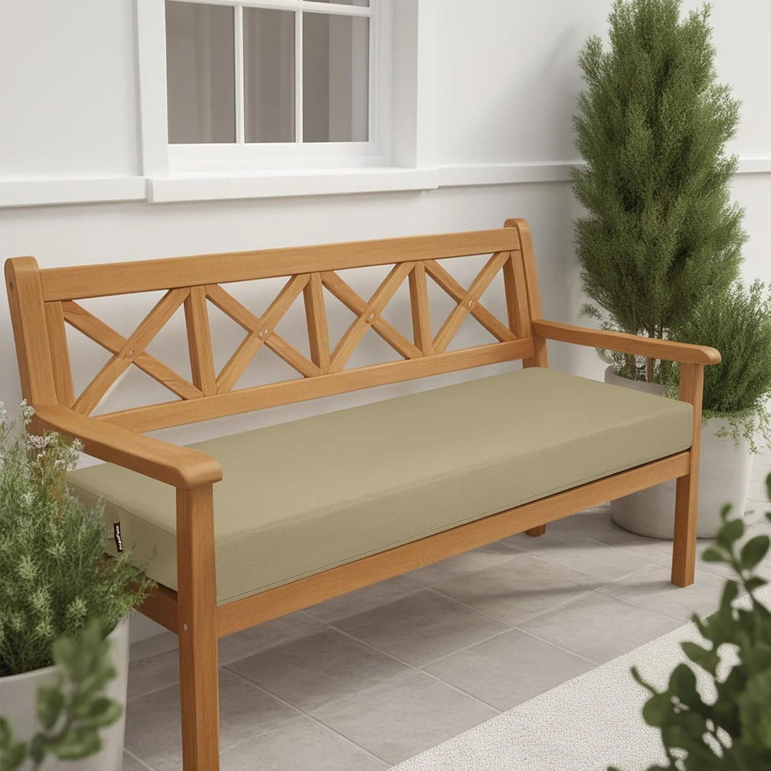 idee-home Outdoor Bench Cushion Waterproof, Bench Cushions for Outdoor Furniture, Patio Porch Swing Replacement Seat Pad with Ties for Garden Backyard, 59 x 18 Inch