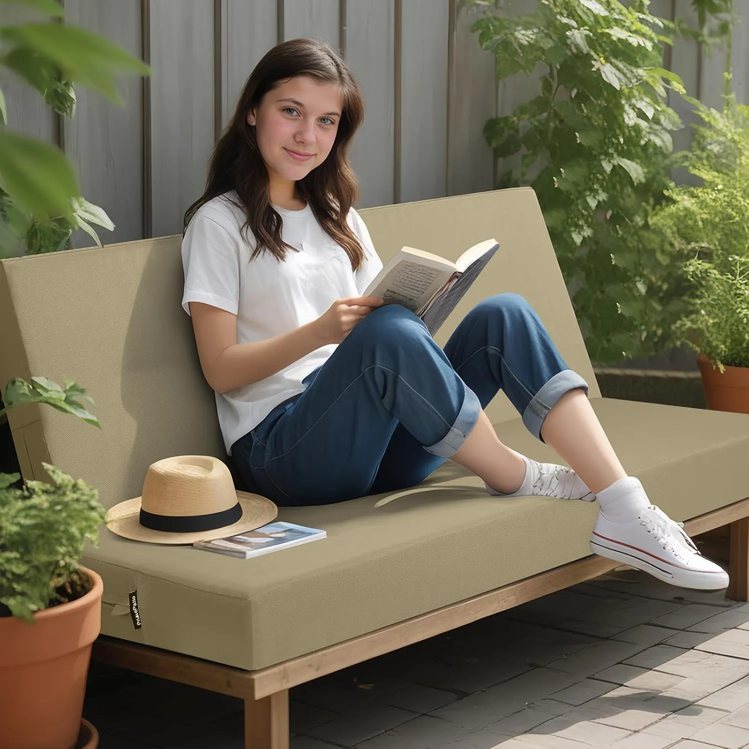 idee-home Outdoor Bench Cushion Waterproof, Bench Cushions for Outdoor Furniture, Patio Porch Swing Replacement Seat Pad with Ties for Garden Backyard, 59 x 18 Inch