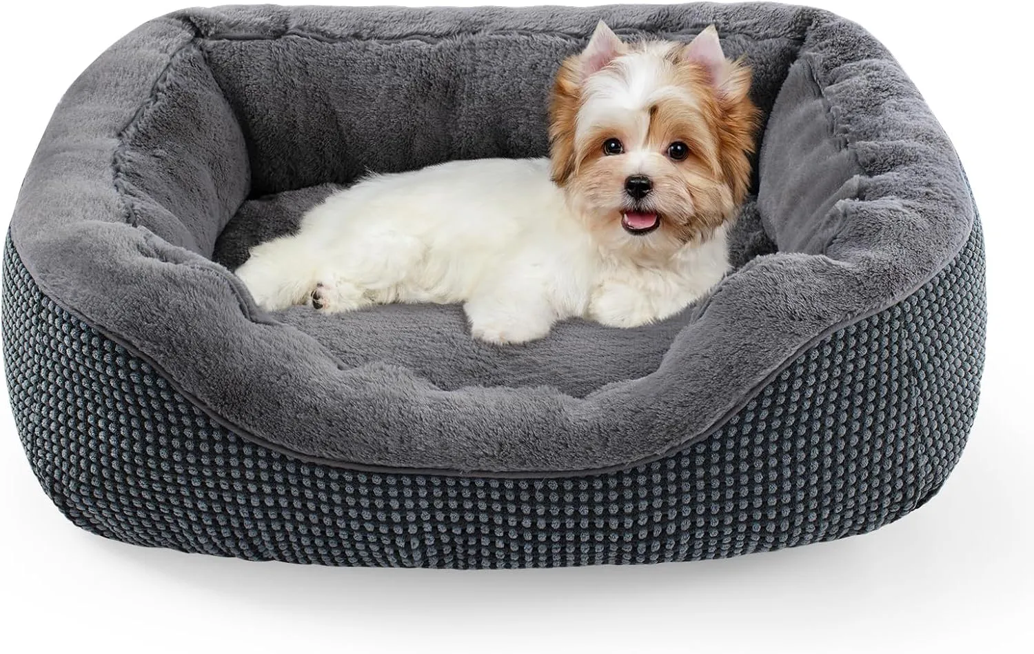 INVENHO Calming Orthopedic Dog Bed for Small Medium Dogs, Washable Warming Soft Sleeping Puppy Bed, Durable With Anti-Slip Bottom, Dark Grey